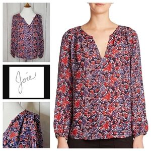 Joie‎ Floral Print V Neck Long Sleeve Silk Blouse Shirt Women Size S